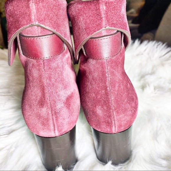 CHLOÉ Burgundy Red Suede Foldover Chunky Heel Booties, Size 38 - Picture 7 of 14